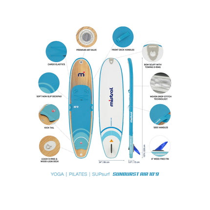 SUNBURST Air 10’9 x 34″ wood Paddle & Leash set