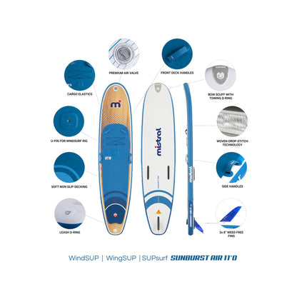 SUNBURST Air 11’0 x 31" wood Paddle & Leash set